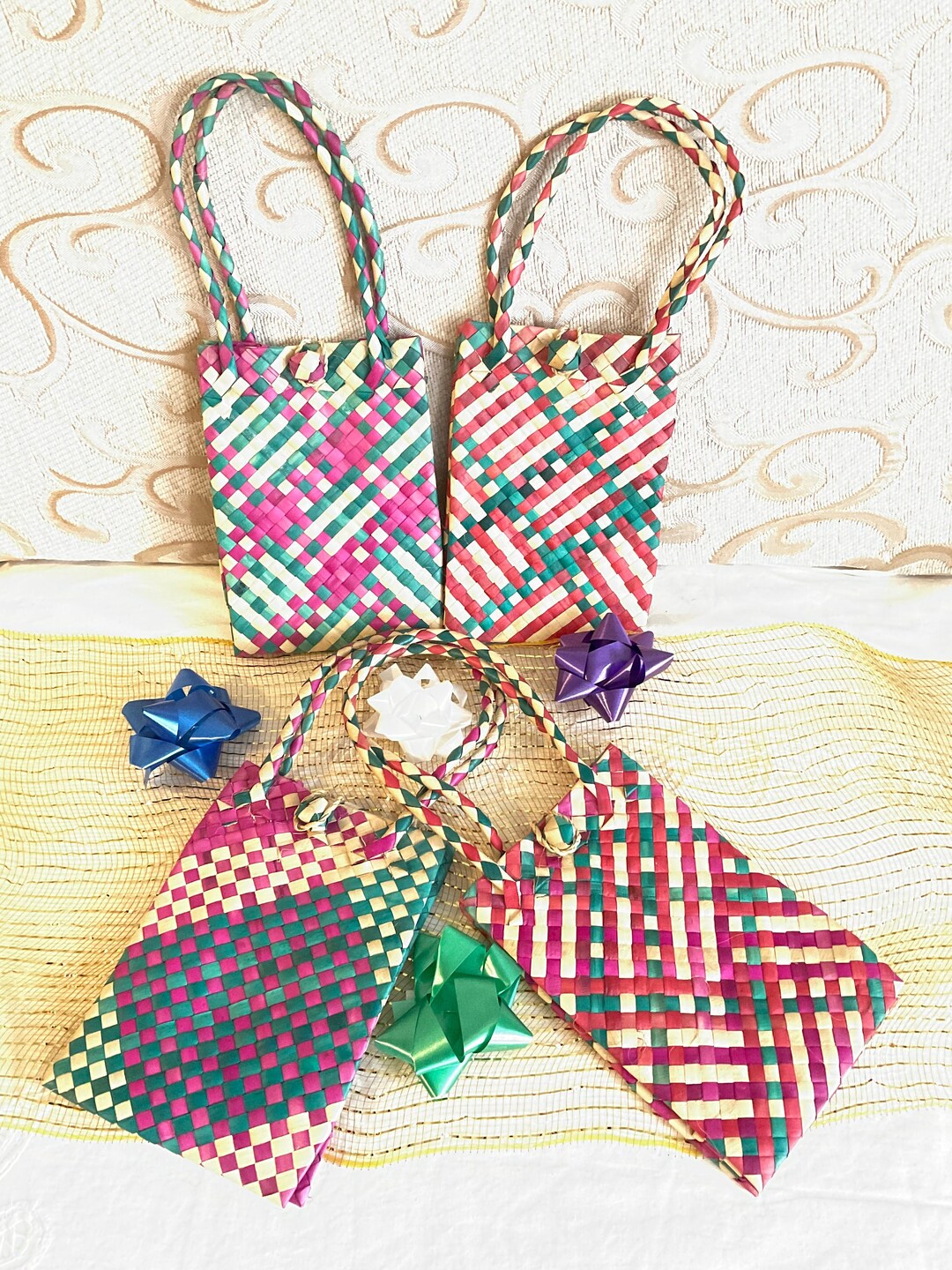 Palm Leaf Gift Bag. Leaves Are Dried and Hand Dyed. Handwoven. Bag With