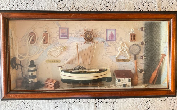 Buy Vintage Fishing Shadow Box. Miniature Replica of Fishing