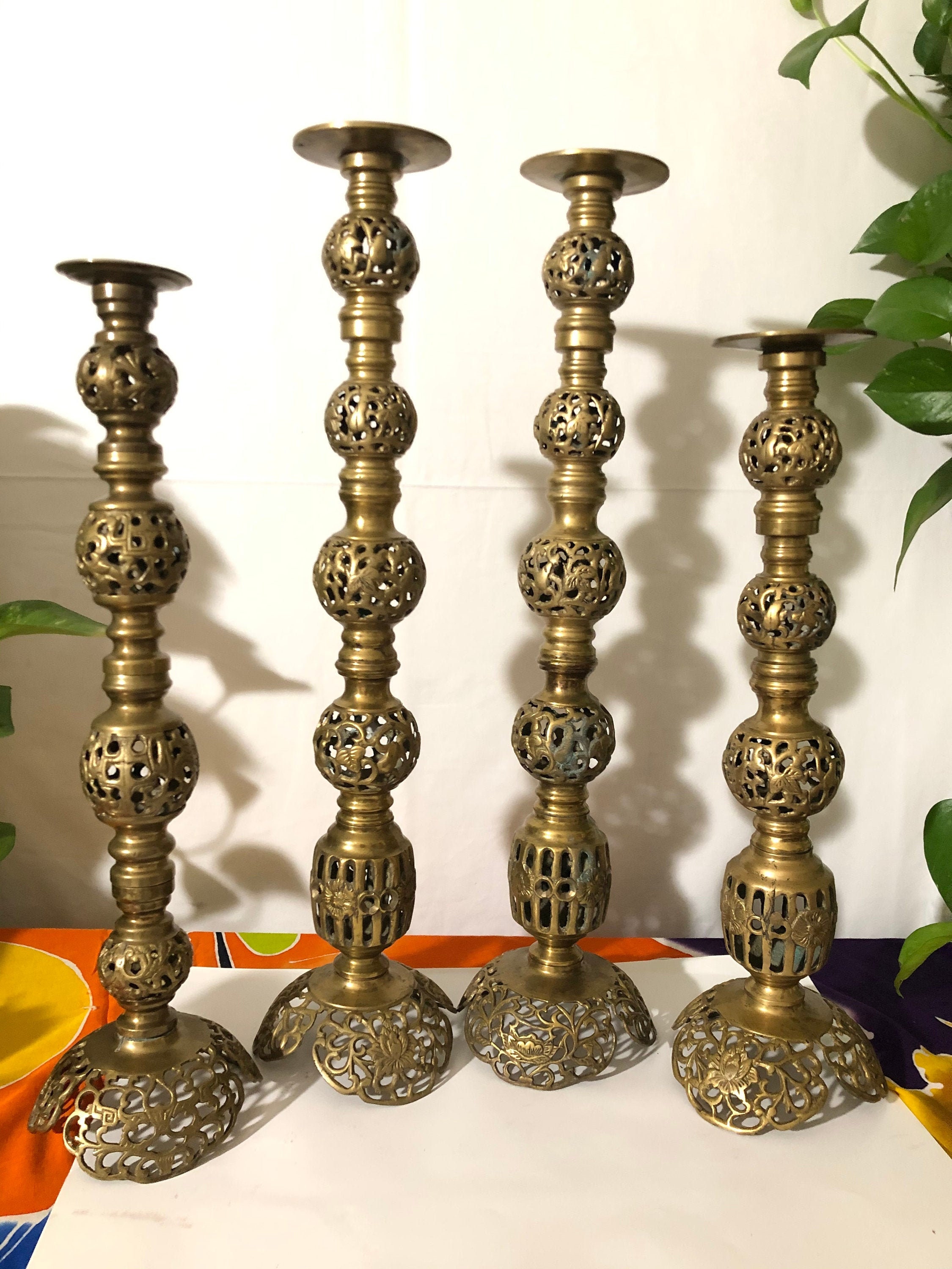 Vintage Brass Candle Holder. 2 Sizes: 20.5 and 17.5 Tall. 