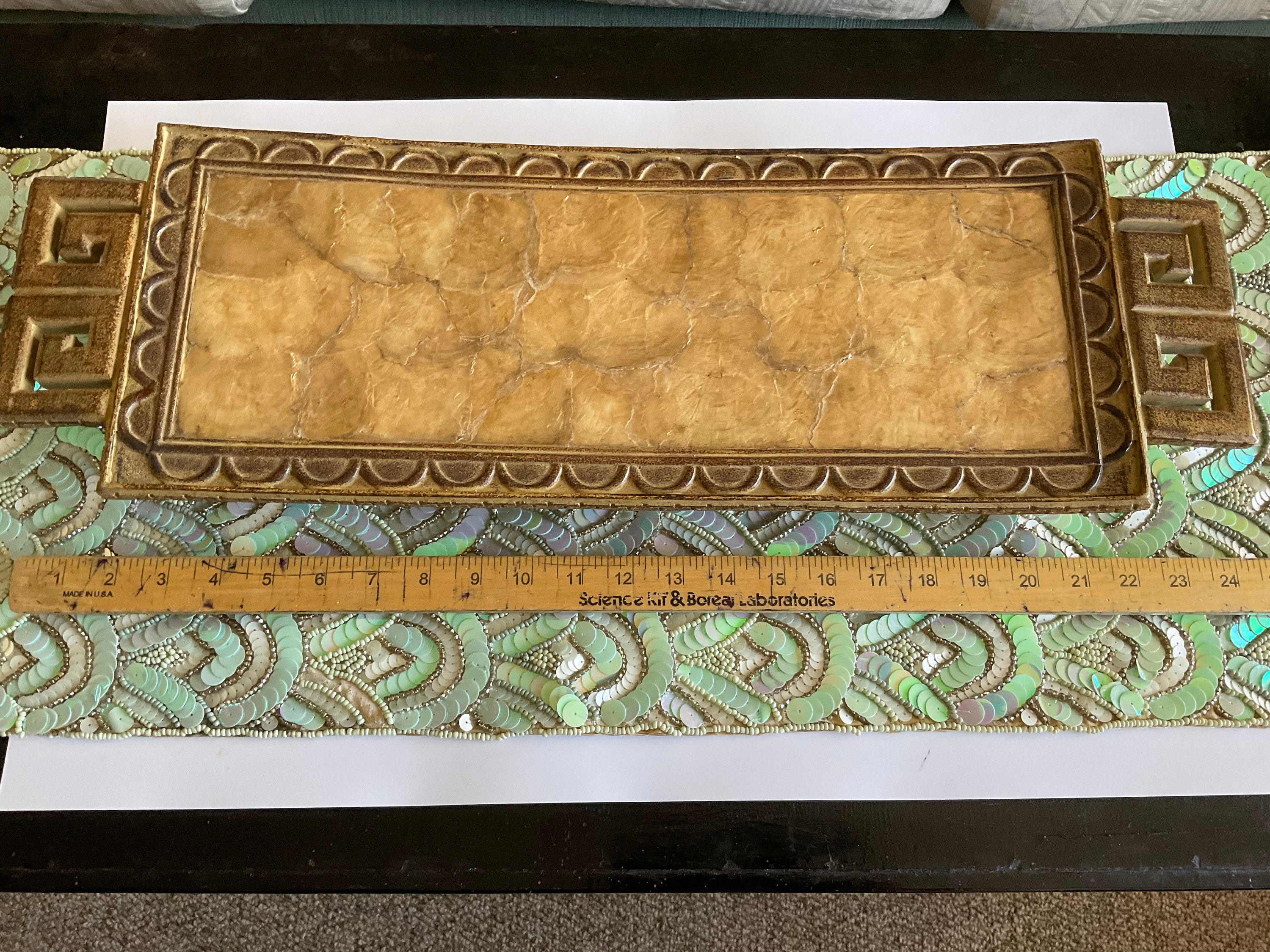 Vintage Footed Tray. Asian Tray With Capiz Shell Inlay. Resin Body. Use ...