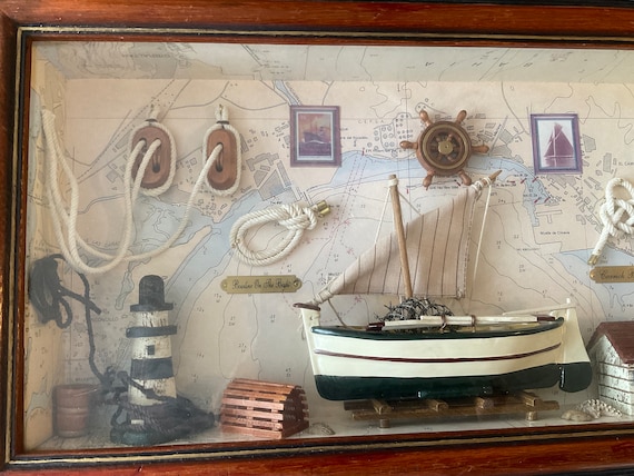 Vintage Fishing Shadow Box. Miniature Replica of Fishing Village, Boat,  Fishing Equipment.old Map of Fishing Port Algeciras, Spain 24 Wide. -   Israel