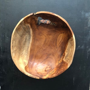 Teakwood Bowl. Beautiful Wood Grain. Hand carved. Natural oils finish. Use as a decorative, fruit or utility bowl. 11 diameter. image 1