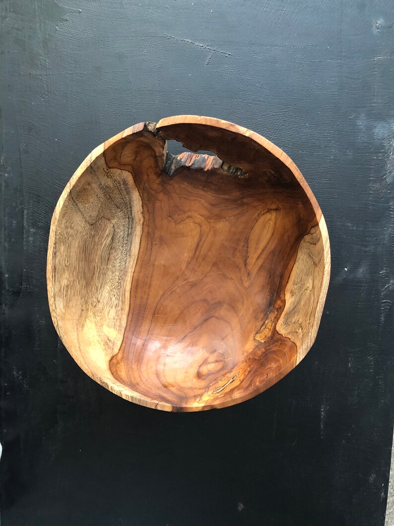 Teakwood Bowl. Beautiful Wood Grain. Hand carved. Natural oils finish. Use as a decorative, fruit or utility bowl. 11 diameter. image 1