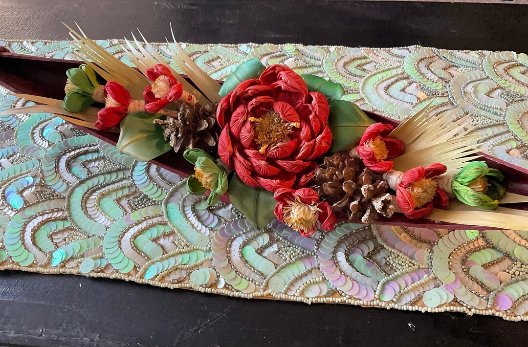 Red Coconut Spathe Vase With Flower Arrangement. Christmas Colors ...