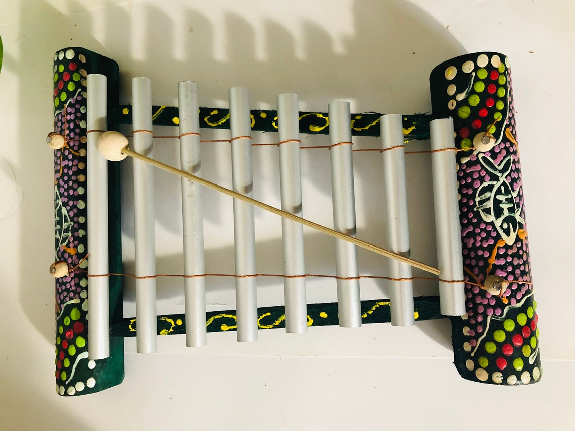 8 Aluminum Pipe Xylophone. 11 Wide. Mounted on Wood. Dot Art Etsy