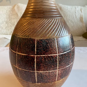 Vintage Stoneware Bud Vase. Earth Tone. 9” Tall.