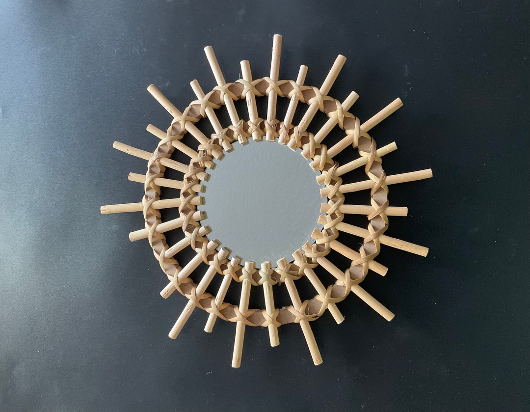 Sunburst Rattan Mirror. Handmade With Rattan Core and Rattan Split