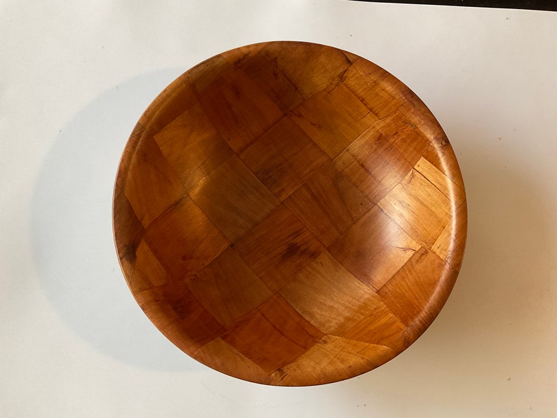 Vintage Sliced Bamboo Bowl. 10 Diameter. 2.75 height. image 1