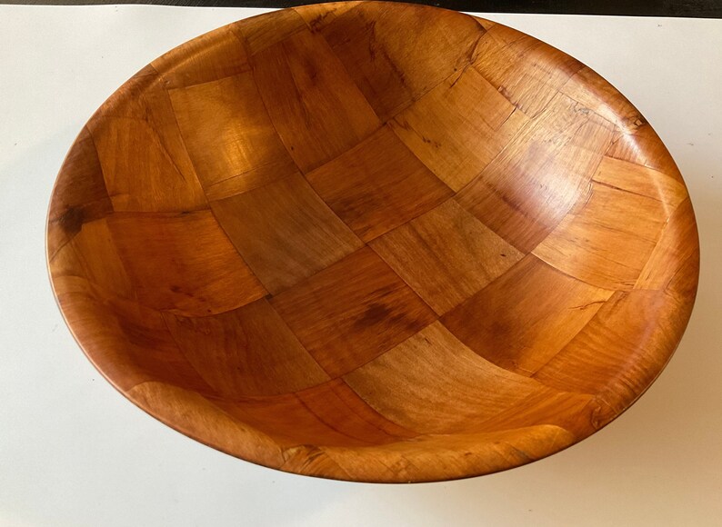 Vintage Sliced Bamboo Bowl. 10 Diameter. 2.75 height. image 2