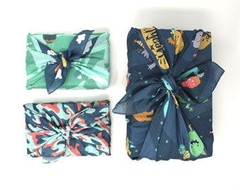 Ensemble de 3 furoshiki pour enfants - emballages cadeaux réutilisables de grande et moyenne taille