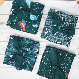 Conjunto de 4 envoltórios de tecido furoshiki de Natal 53 cm - verde pinho