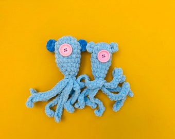 Blue Octopus plush one button - handmade squid Gifts for Teens - Stocking stuffing Birthday and Easter, Niece for aunt gift idea unique