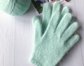 Mint Wool women winter gloves hand knitted, Soft gloves adults teens and kids, Winter birthday gift idea, Niece from aunt, Valentine’s Day