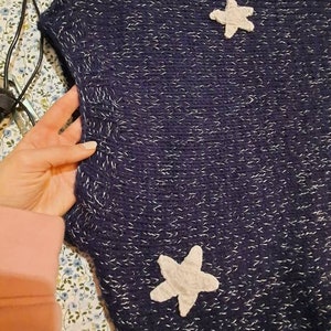 Blue sweater with white stars, Hand knit for Kids Teens adult image 8