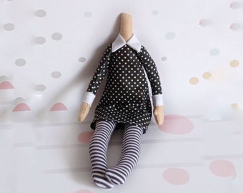 Headless doll gothic style stuff doll for daughter birthday, Niece from aunt gift idea for toddler & teen, 16th birthday Doll in black dress