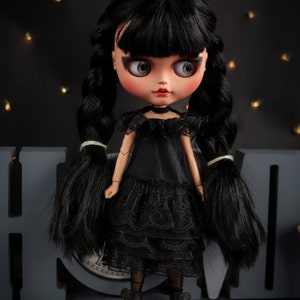 Blythe black dress lace Gothic clothes, Outfit inspired movie, 11 - 12 inches doll clothes for Blythe lace dress Easter Neo Blythe