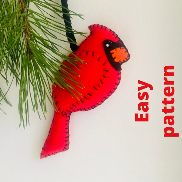 Red Cardinal sewing pattern, memorial cardinal ornament, Bird ornament sewing pattern, DIY Christmas decoration tree decor tutorial Xmas