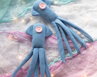 Blue squid plush, Octopus one eye button, Gifts for teen girl, Birthday gifts, Soft octopus girl gift for Christmas