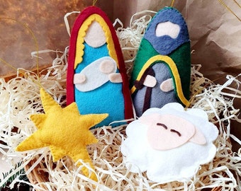 Christmas Nativity Set sewing PATTERN felt, Christmas Holy family pattern, Make ornaments yourself tutorial DIY