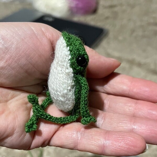 Baby Knitted frog stuffed animal Green toad as funny gift, knitting Frog's Deer Sweater , miniature cute Custom Frog, Finished Toy