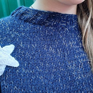 Blue sweater with white stars, Hand knit for Kids Teens adult image 7