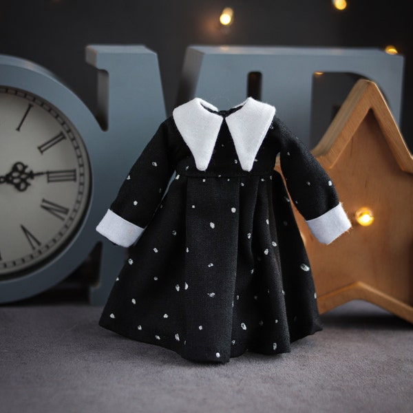 Wednesday Blythe black dress Gothic clothes outfit, 11 - 12 inch doll, black Tights Blythe, Obitsu 22-24