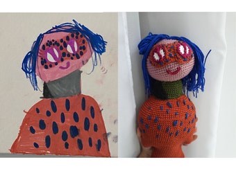Kids drawings into plush, Custom plush toy and Doll - A child's imagination transformed into a friend, Offbeat gift nice from aunt, Birthday