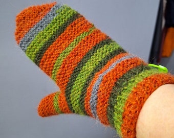 Woman gloves mittens striped, made with alpaca wool - Hand knit mittens for woman & kids and adults Birthday, Easter gift