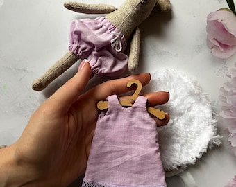 Maileg mouse clothes cotton lilac set, Handmade dress & shorts Big/Little Sister  Spring Outfit, Easter Miniature clothes for Dollhouse mice