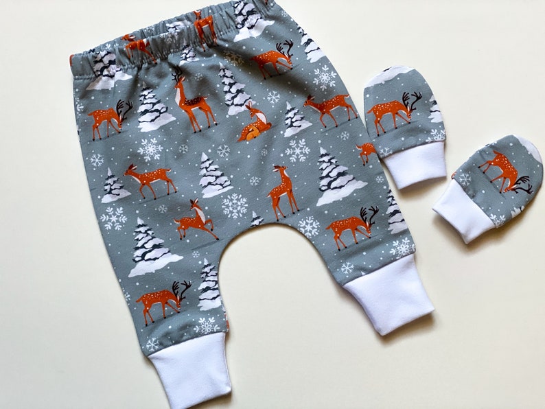 newborn boy outfit baby harem pants and baby boy hat Deer Baby Outfit