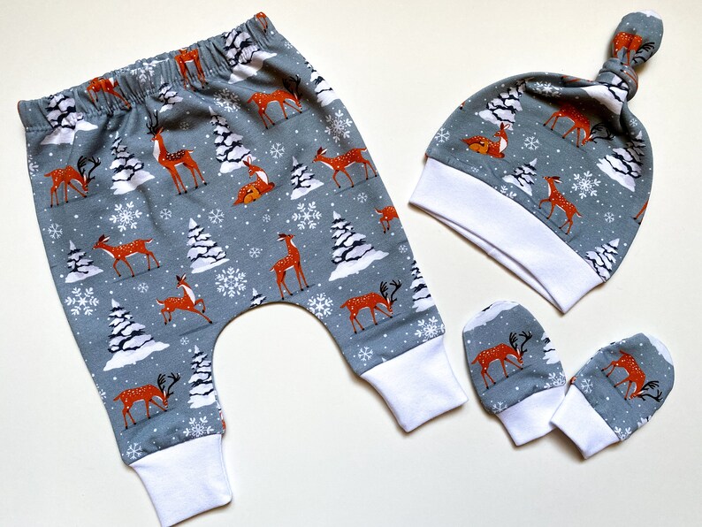 newborn boy outfit baby harem pants and baby boy hat Deer Baby Outfit