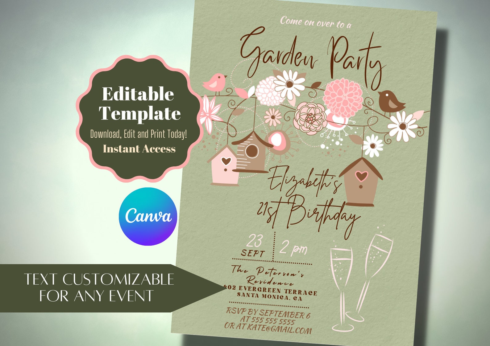 Cute Garden Birthday Party Invitation Editable Template Etsy Australia