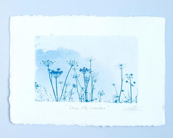 Original Art Cyanotype Print on Handmade Khadi Paper - Size A5