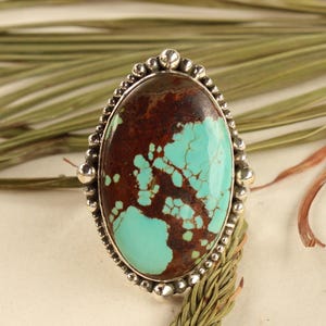 Handmade Southwest Turquoise Sterling Silver Ring | Boho Statement Ring | Genuine Turquoise Jewelry | Cowgirl Ring  | Navajo Style Ring