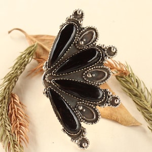 Southwest Sterling Silver Black Onyx Statement Ring | Handmade Boho Adjustable Ring | Native-Inspired Onyx Ring | Perfect Gift for Her/Mom