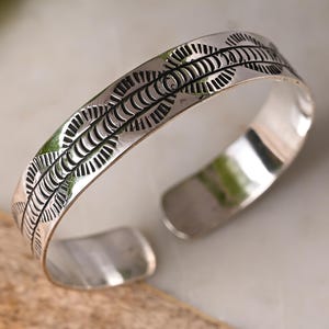 Handmade Sterling Silver Stamped Cuff | Southwest Style Cuff Bracelet | Boho Tribal Jewelry | Adjustable Bangle | Gift for Her/Him