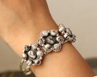 Handmade White Buffalo Cuff Bracelet | Southwest Sterling Silver Cuff Bracelet | Boho Cowgirl Jewelry | Native Style Turquoise Jewelry