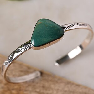 Handmade Sterling Silver Turquoise Cuff | Southwest Style Cuff Bracelet | Boho Tribal Jewelry | Adjustable Bangle | Gift for Her