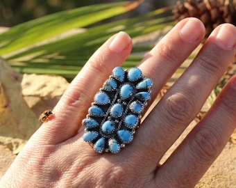 Anillo de plata esterlina con turquesa de Golden Hills hecho a mano / Joyería turquesa del suroeste / Anillo de plata estilo nativo