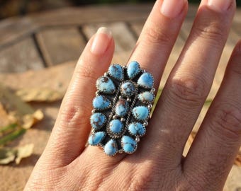 Anillo de plata esterlina con turquesa de Golden Hills hecho a mano / Joyería turquesa del suroeste / Anillo de plata estilo nativo