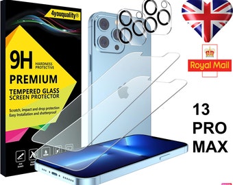 Tempered Glass Screen And Camera Lens Protector For iPhone 13 Pro Max 2pack UK