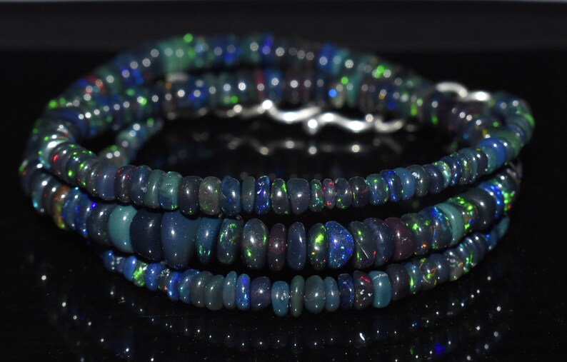 AAA Natural Black Ethiopian opal Rondelle Beads Necklace 3-5 MM Size Fire Opal Beads Welo Opal Beads Black Opal Beads 16INCH
