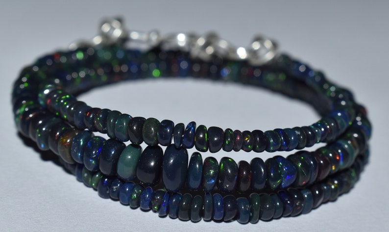 AAA Natural Black Ethiopian opal Rondelle Beads Necklace 3-5 MM Size Fire Opal Beads Welo Opal Beads Black Opal Beads 16INCH