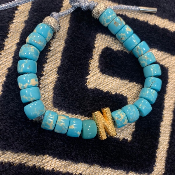 Forte bead personalised bracelet , pony beads, florentine finish, beaded bracelet