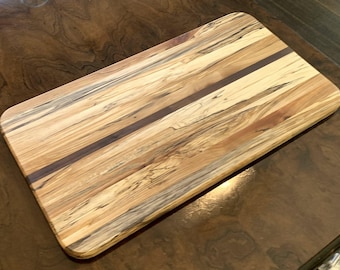 Spalted Birch Cutting Board: Black Walnut Accent, Edge Grain (11"x22")