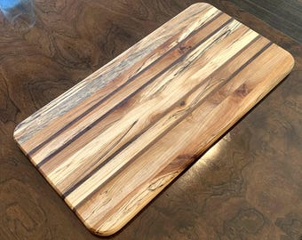 Spalted Birch Cutting Board: Black Walnut Accents, Edge Grain (11"x22")