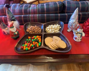 Handcrafted Walnut Clover Tray – Four‑Section Serving & Display Dish