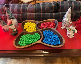 Handcrafted Walnut Petal Tray – Four‑Section Serving & Display Dish