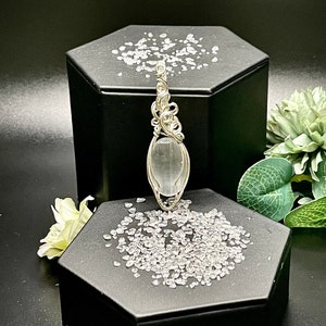 Selenite Jewelry - Selenite Necklace - Sterling Crystal Necklace - Crystal Pendant Present - Wire Wrapped Crystal - Oval Crystal Necklace