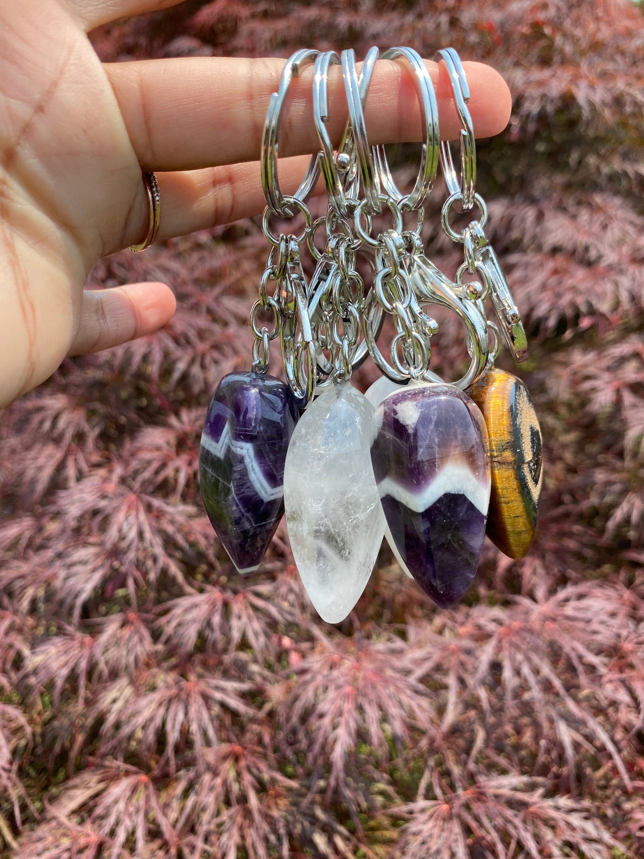 Crystal Keychains Amethyst keychain Tigers Eye Keychain Etsy